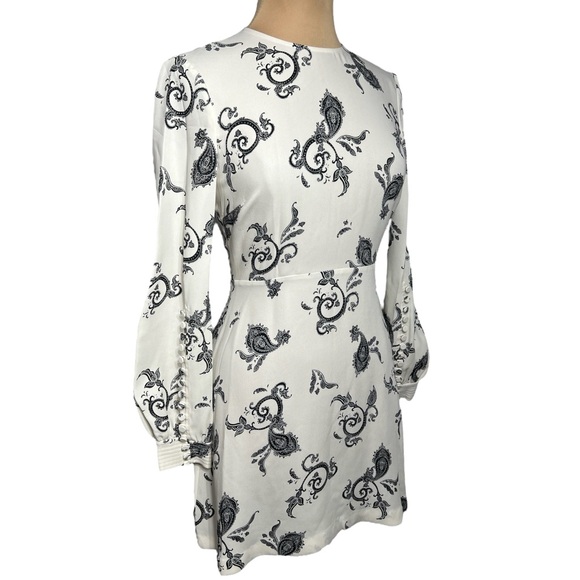 A.L.C. Lauren Dress eggshell white black retro paisley print mini dress size 6 - Picture 4 of 9